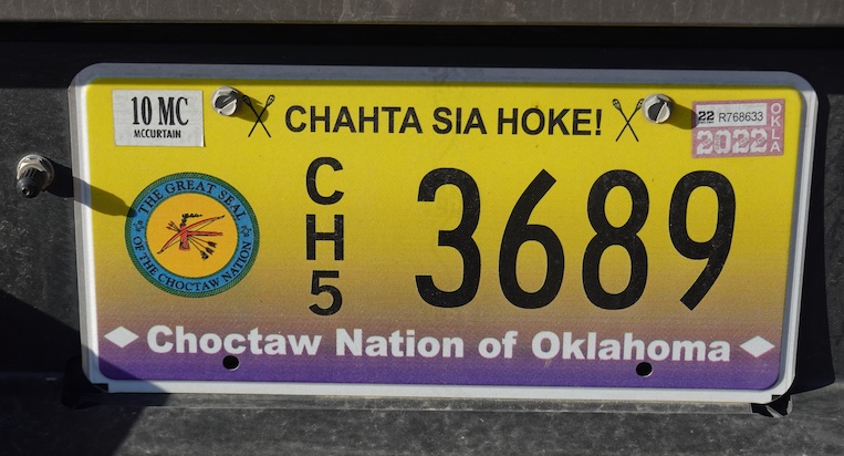 In Oklahoma, citizens of Indian nations can have their own tribal license plate if they wish.