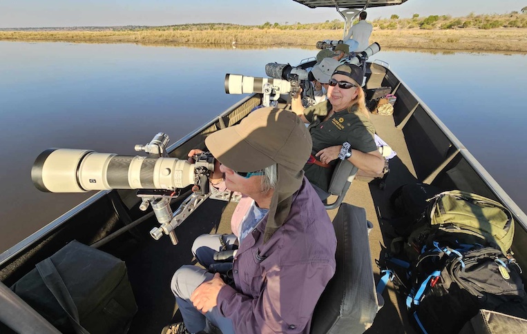 A specially outfitted boat for photographers on the Chobe River