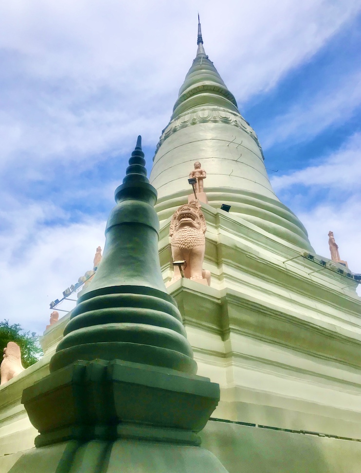 A modern stupa rises high above Wat Ounalom, built in the 15th century to enshrine a sacred eyebrow hair of the Buddha. 