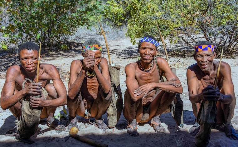 The indigenous Sans Bushmen of the Kalahari live in southern Africa in Botswana, Namibia, South Africa, Angola and Zimbabwe,