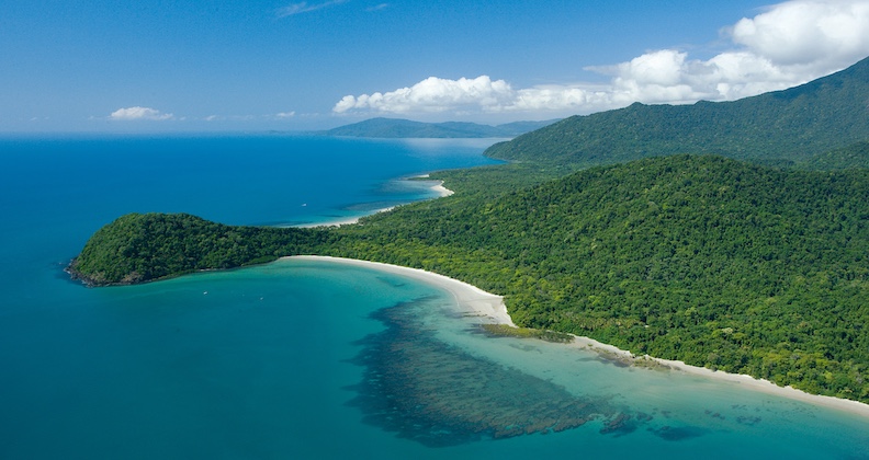 The blue waters of Cape Tribulation beach look appealing but swimming is not recommended. Photo courtesy of Tropical North Queensland tourism.