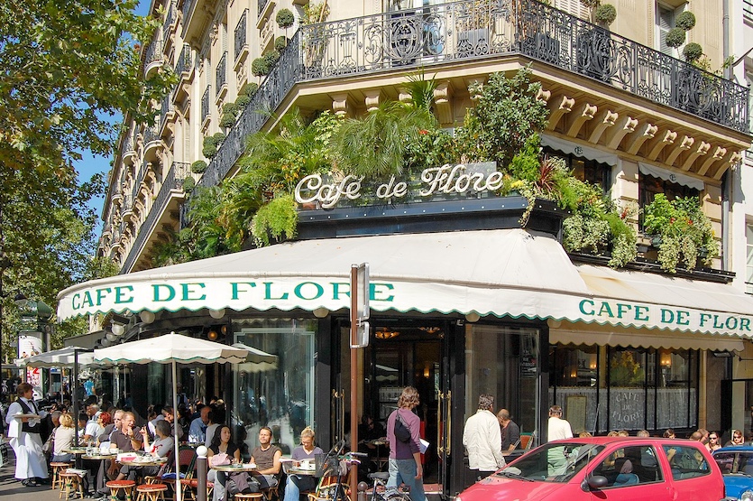 Cafe de Flore is where Simone de Beauvoir and Jean-Paul Sartre worked and socialized.