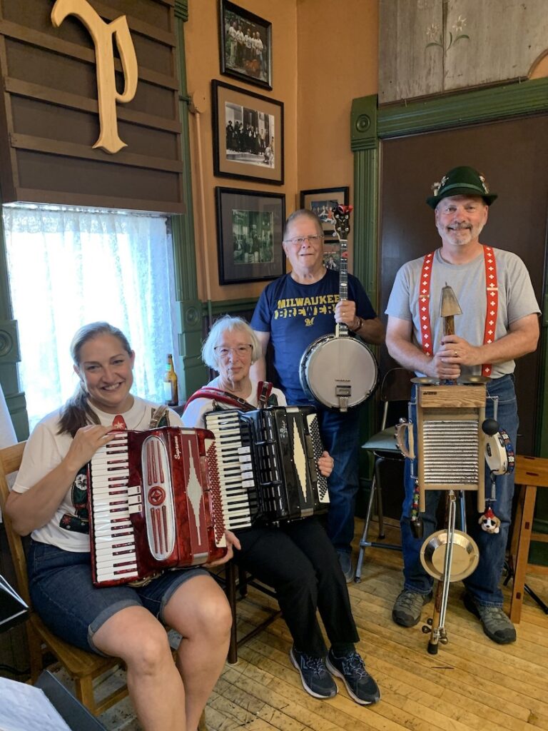 Musicians play polkas and other feel-good tunes on some Saturday afternoons at Puempel’s, a century-old tavern in New Glarus, Wis.