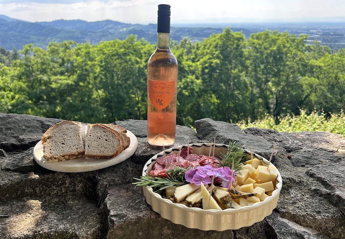 Cheeses, sausage, bread and wine make the perfect picnic at Schauenburg Castle, outside Oberkirch. 