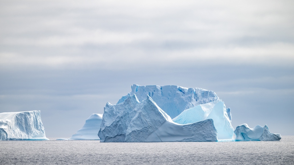 A collection of icebergs in Antarctica